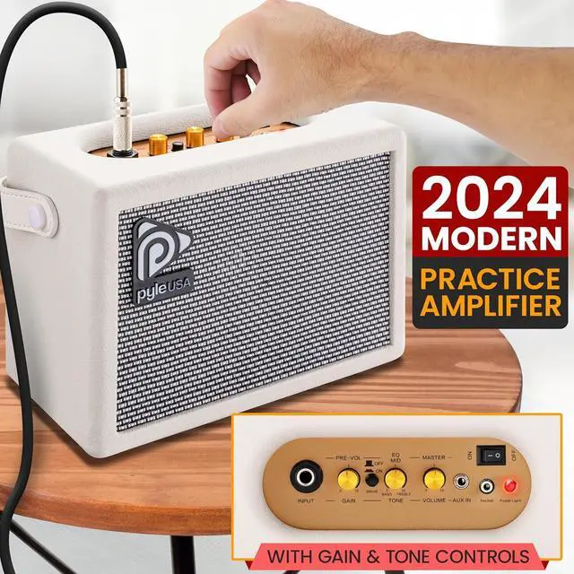 Alt view image 4 of 7 - Pyle Heavy Metal EG Fire Electric Guitar Axe w/ Amplifier Kit, Full Size Instrument w/ Practice Amp & Accessories, Metal Axe, White