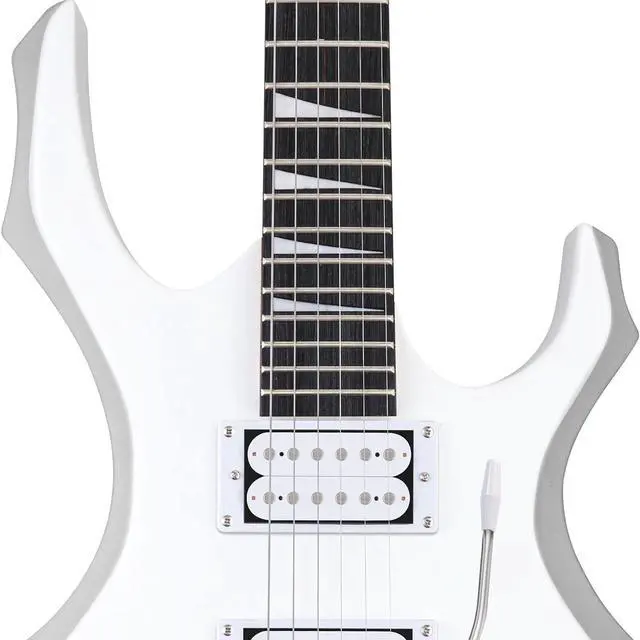 Alt view image 6 of 7 - Pyle Heavy Metal EG Fire Electric Guitar Axe w/ Amplifier Kit, Full Size Instrument w/ Practice Amp & Accessories, Metal Axe, White
