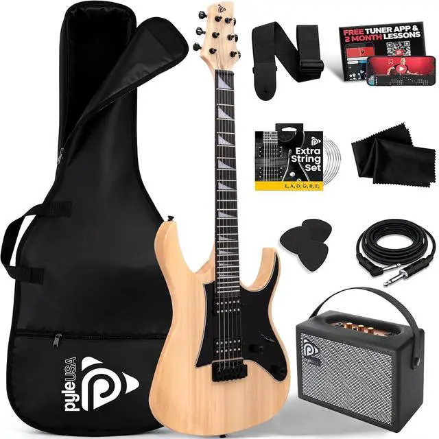 Main image of Pyle Prog Rock EG Series Electric Guitar with Amp Kit, 39" Full Size with Dual Humbucker Pickups, Low Profile Neck and Solid Paulownia Body, Premium Accessory Kit Included (Prog Rock, Natural)