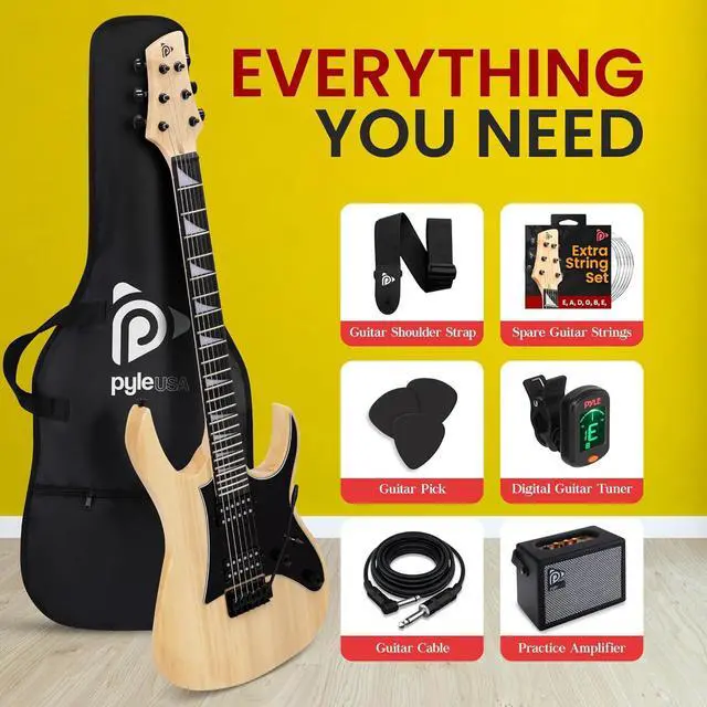Alt view image 7 of 7 - Pyle Prog Rock EG Series Electric Guitar with Amp Kit, 39" Full Size with Dual Humbucker Pickups, Low Profile Neck and Solid Paulownia Body, Premium Accessory Kit Included (Prog Rock, Natural)