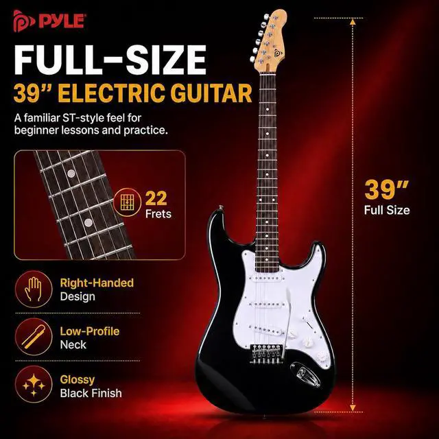 Alt view image 4 of 7 - Pyle Electric Guitar and Amp Kit - Full Size 39" Complete Starter Kit with Wearable Bluetooth Amplifier, 1/4 Cable, Carry Case, Strap, Strings, Picks, Cleaning Cloth, ST-Style Pickups (Black)