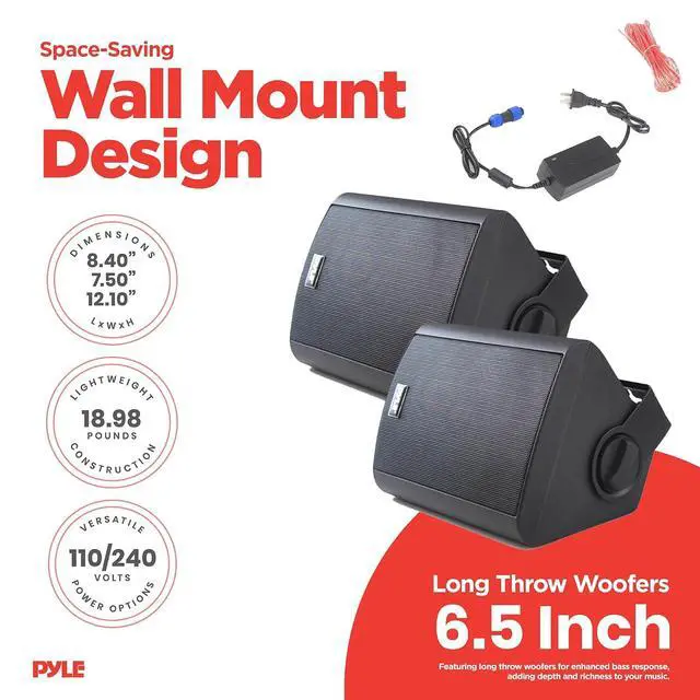 Alt view image 3 of 7 - Pyle 6.5-Inch Wall Mount Waterproof Bluetooth Speaker System Indoor/Outdoor Audio Pair with Built-in Digital Amplifier, Weather-Resistant Housing, High-Power Sound, Easy Installation (Black)