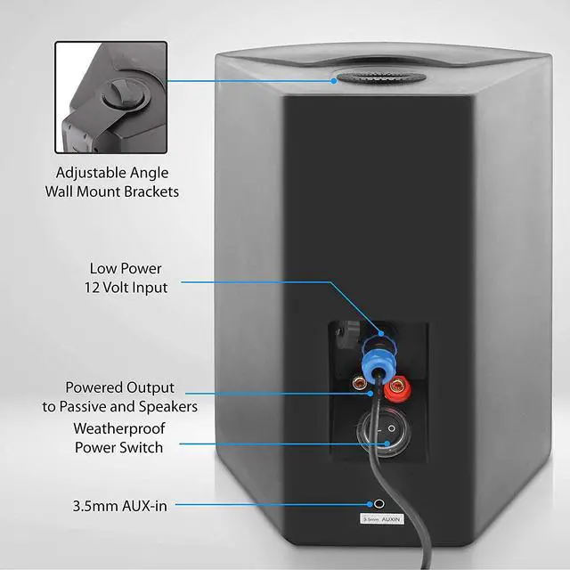 Alt view image 7 of 7 - Pyle 6.5-Inch Wall Mount Waterproof Bluetooth Speaker System Indoor/Outdoor Audio Pair with Built-in Digital Amplifier, Weather-Resistant Housing, High-Power Sound, Easy Installation (Black)