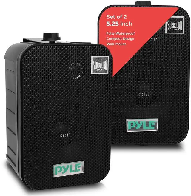 Main image of Pyle Home Dual Waterproof Outdoor Speaker System - 5.25 Inch Pair of Weatherproof Wall/Ceiling Mounted Speakers w/Heavy Duty Grill, Universal Mount - for Use in The Pool, Patio, Indoor PDWR40B (Black)