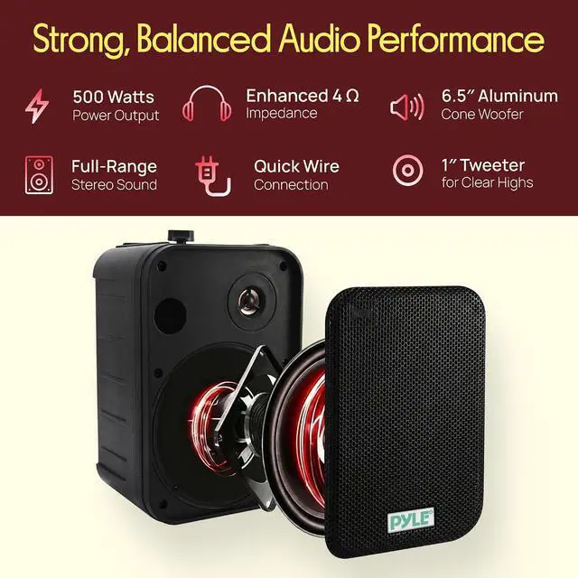Alt view image 2 of 7 - Dual Waterproof Outdoor -Speaker System - 6.5 Inch Pair of Weatherproof Wall / Ceiling Mounted -Speakers Heavy Duty Universal Mount - Use in the Pool, Patio, Indoor - Pyle PDWR50B (Black)