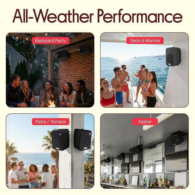 Alt view image 4 of 7 - Dual Waterproof Outdoor -Speaker System - 6.5 Inch Pair of Weatherproof Wall / Ceiling Mounted -Speakers Heavy Duty Universal Mount - Use in the Pool, Patio, Indoor - Pyle PDWR50B (Black)