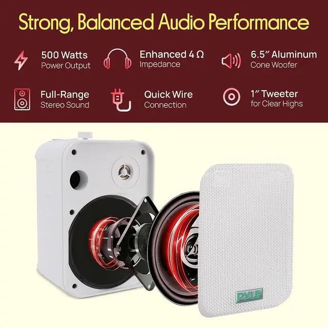 Alt view image 2 of 7 - Dual Waterproof Outdoor Speaker System - 6.5 Inch Pair of Weatherproof Wall/Ceiling Mounted Speakers w/Heavy Duty Grill, Universal Mount - for Use in the Pool, Patio, Indoor - Pyle PDWR50W (White)