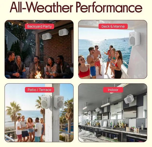 Alt view image 3 of 7 - Dual Waterproof Outdoor Speaker System - 6.5 Inch Pair of Weatherproof Wall/Ceiling Mounted Speakers w/Heavy Duty Grill, Universal Mount - for Use in the Pool, Patio, Indoor - Pyle PDWR50W (White)