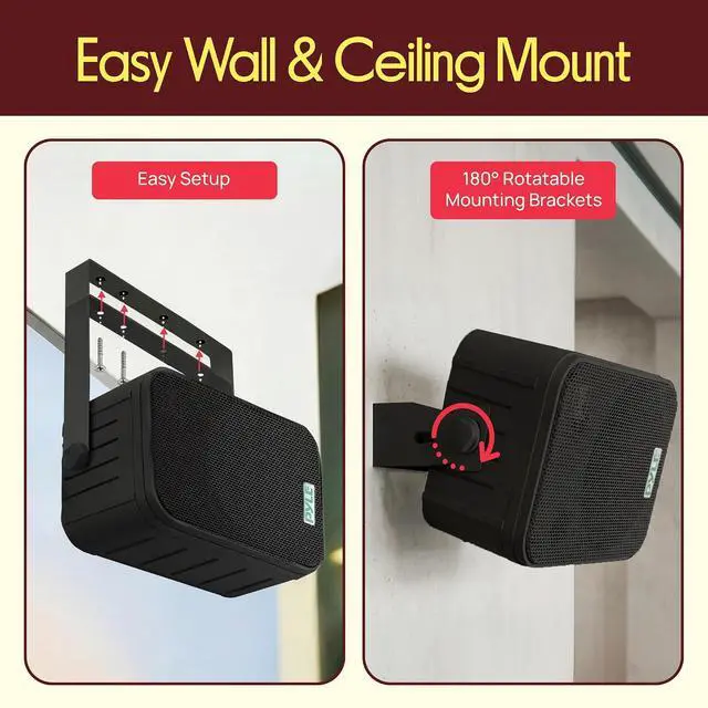 Alt view image 6 of 7 - Dual Waterproof Outdoor -Speaker System - 6.5 Inch Pair of Weatherproof Wall / Ceiling Mounted -Speakers Heavy Duty Universal Mount - Use in the Pool, Patio, Indoor - Pyle PDWR50B (Black)