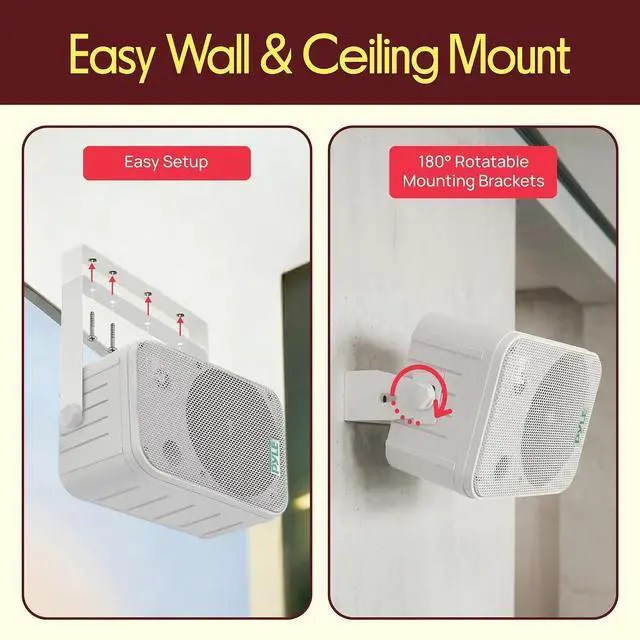 Alt view image 5 of 7 - Dual Waterproof Outdoor Speaker System - 6.5 Inch Pair of Weatherproof Wall/Ceiling Mounted Speakers w/Heavy Duty Grill, Universal Mount - for Use in the Pool, Patio, Indoor - Pyle PDWR50W (White)