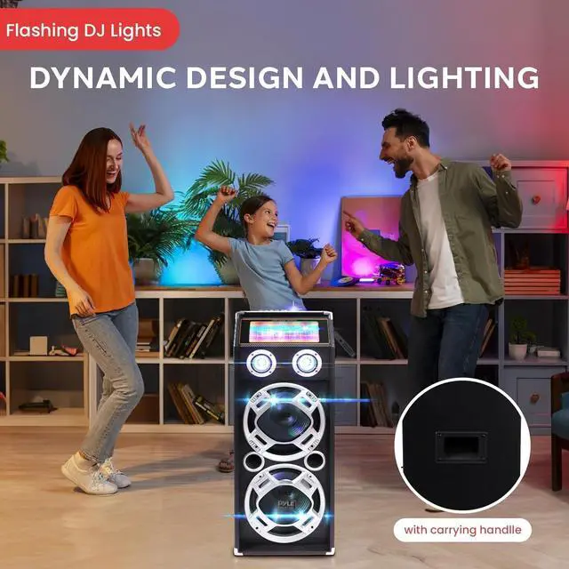 Alt view image 2 of 7 - Pyle Wireless Active PA Speaker System - 1000W Portable High Powered Bluetooth Compatible Outdoor Sound Speaker w/ USB SD MP3 FM Radio AUX RCA LED DJ Lights - 35mm Stand Mount, Remote