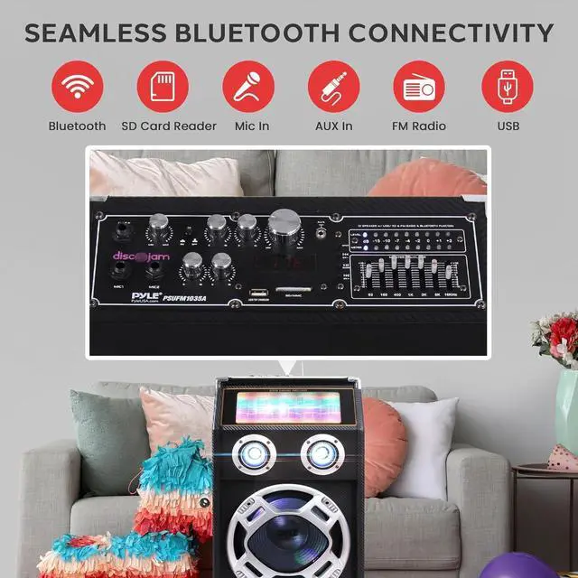 Alt view image 3 of 7 - Pyle Wireless Active PA Speaker System - 1000W Portable High Powered Bluetooth Compatible Outdoor Sound Speaker w/ USB SD MP3 FM Radio AUX RCA LED DJ Lights - 35mm Stand Mount, Remote