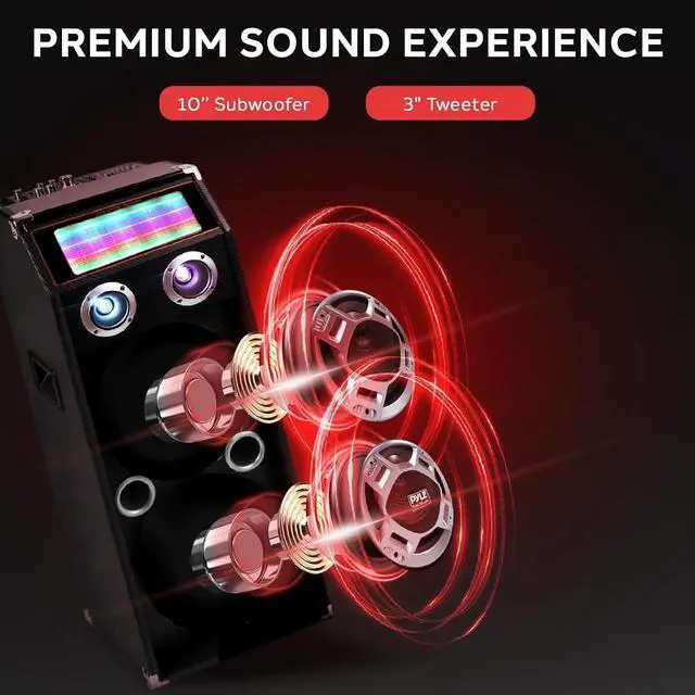 Alt view image 4 of 7 - Pyle Wireless Active PA Speaker System - 1000W Portable High Powered Bluetooth Compatible Outdoor Sound Speaker w/ USB SD MP3 FM Radio AUX RCA LED DJ Lights - 35mm Stand Mount, Remote