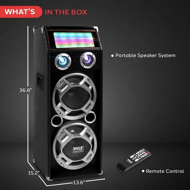 Alt view image 6 of 7 - Pyle Wireless Active PA Speaker System - 1000W Portable High Powered Bluetooth Compatible Outdoor Sound Speaker w/ USB SD MP3 FM Radio AUX RCA LED DJ Lights - 35mm Stand Mount, Remote