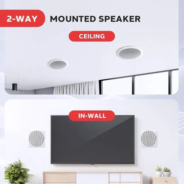 Alt view image 4 of 7 - Pyle 10 Ceiling Wall Mount Speakers - Pair of 2-Way Full Range Sound Stereo Speaker Audio System Flush Design w/ Electronic Crossover Network 35Hz-20kHz Frequency Response & 300 Watts Peak PDIC106