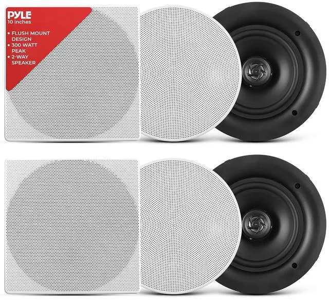 Main image of Pyle 10 Ceiling Wall Mount Speakers - Pair of 2-Way Full Range Sound Stereo Speaker Audio System Flush Design w/ Electronic Crossover Network 35Hz-20kHz Frequency Response & 300 Watts Peak PDIC106