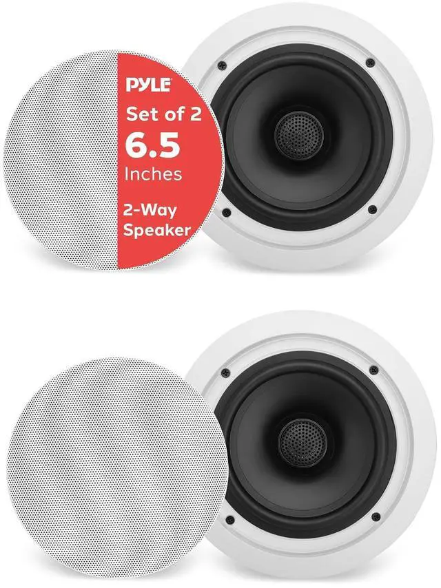 Main image of Pyle 6.5 70v Ceiling Mount Speakers-Pair of 2-Way Midbass Woofer Speaker Transformer 1 Titanium Dome Tweeter Wall Flush Design w/ 65Hz-22kHz Frequency Response&250 Watts Peak-Pyle PDIC60T,White