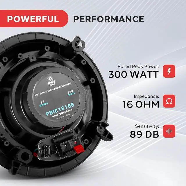 Alt view image 6 of 7 - Pyle 10 Ceiling Wall Mount Speakers - Pair of 2-Way Full Range Sound Stereo Speaker Audio System Flush Design w/ Electronic Crossover Network 35Hz-20kHz Frequency Response & 300 Watts Peak PDIC106