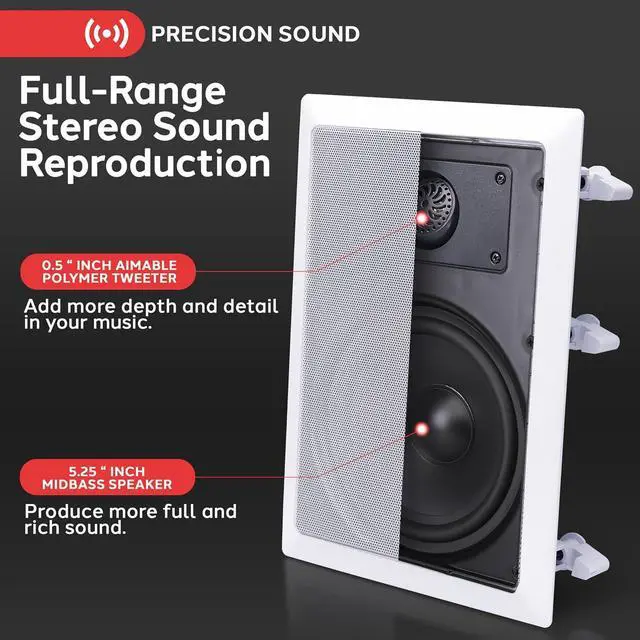 Alt view image 2 of 7 - Pyle 150 Watts 5.25'' In-Wall / In-Ceiling Stereo Speakers - 2-Way Flush Mount Stereo Sound Speakers | 5-1/4'' Midbass Speaker - White (Pair)