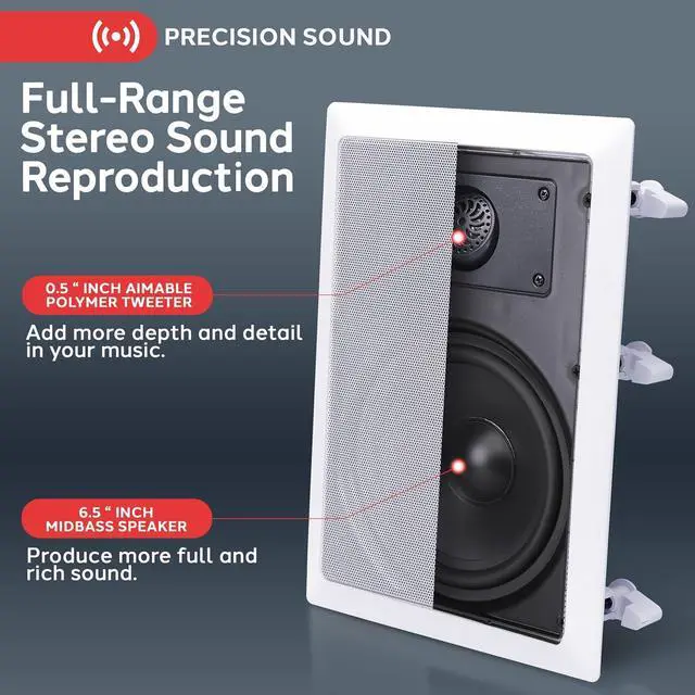 Alt view image 2 of 7 - Pyle Two Way Stereo Sound Speaker - Dual Professional Audio Speakers System - In Wall / In Ceiling White Mount Flush, 6.5" Midbass, 1/2 Inch Polymer Tweeter - Indoor Home Theater - Pyle PDIW65 (Pair)
