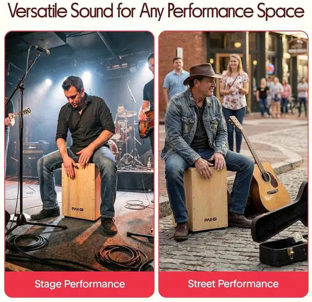 Alt view image 6 of 7 - Pyle Jam - Wooden Cajon - Handcrafted Stringed Lightweight Percussion Box With Internal Guitar Strings, Rubber Capped Feet, Suitable For All Ages