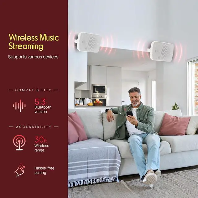 Alt view image 3 of 7 - Pyle Home PDWR64BTW 6.5" Indoor/Outdoor 800-Watt Bluetooth Speaker System (White)