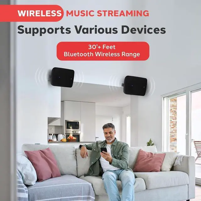 Alt view image 2 of 7 - Pyle Outdoor Waterproof Wireless Bluetooth Speaker - 6.5 Inch Pair 2-Way Weatherproof Wall/Ceiling Mounted Dual Speakers w/Heavy Duty Grill, Universal Mount, Patio, Indoor Use - PDWR64BTB Charcoal