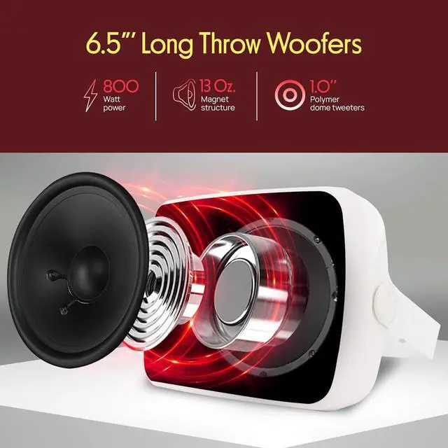 Alt view image 6 of 7 - Pyle Home PDWR64BTW 6.5" Indoor/Outdoor 800-Watt Bluetooth Speaker System (White)
