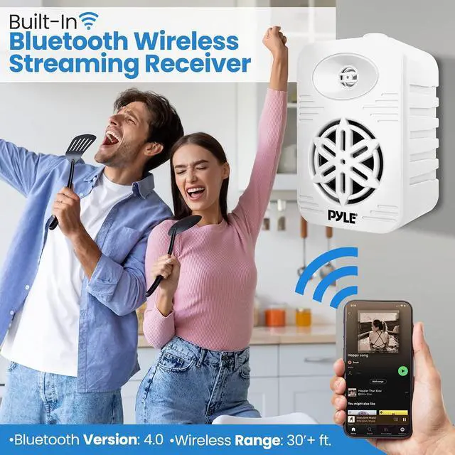 Alt view image 4 of 7 - PyleUsa Bluetooth Indoor Outdoor Speakers Pair - 500 Watt Dual Waterproof 5.25 2-Way Full Range Speaker System w/ 1/2 High Compliance Polymer Tweeter - Home, Boat,Deck, Patio, Poolside - PDWRBT56WT