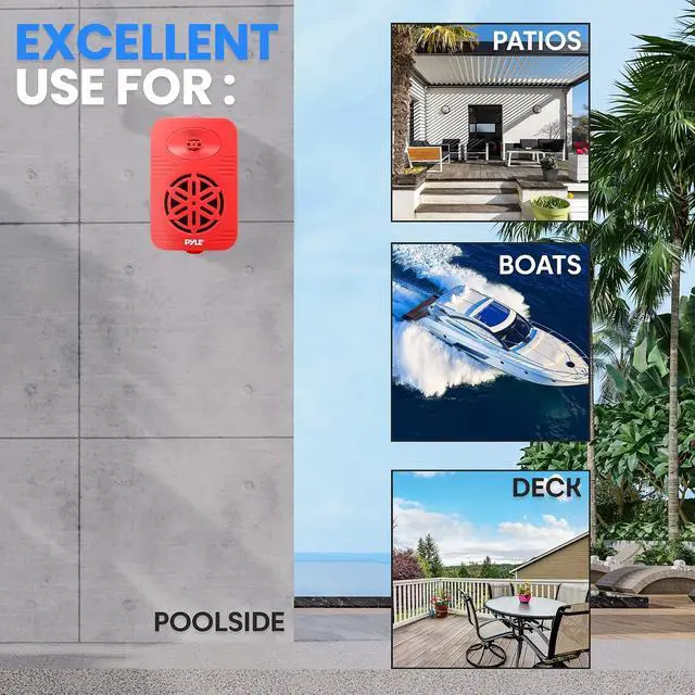 Alt view image 7 of 7 - PyleUsa Bluetooth Indoor Outdoor Speakers Pair - 300 Watt Dual Waterproof 4 2-Way Full Range Speaker System w/ 1/2 High Compliance Polymer Tweeter Home,Boat, Marine,Deck, Patio,Poolside - PDWRBT46RD
