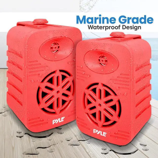 Alt view image 4 of 7 - PyleUsa Bluetooth Indoor Outdoor Speakers Pair - 300 Watt Dual Waterproof 4 2-Way Full Range Speaker System w/ 1/2 High Compliance Polymer Tweeter Home,Boat, Marine,Deck, Patio,Poolside - PDWRBT46RD