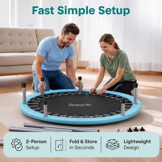 Alt view image 5 of 7 - SereneLife 36 Foldable Mini Trampoline for Kids - Compact Fitness Rebounder with Foam Handle - Safe, Stable Exercise Trampoline with 330lbs Max Load for Indoor/Outdoor Active Play & Exercise
