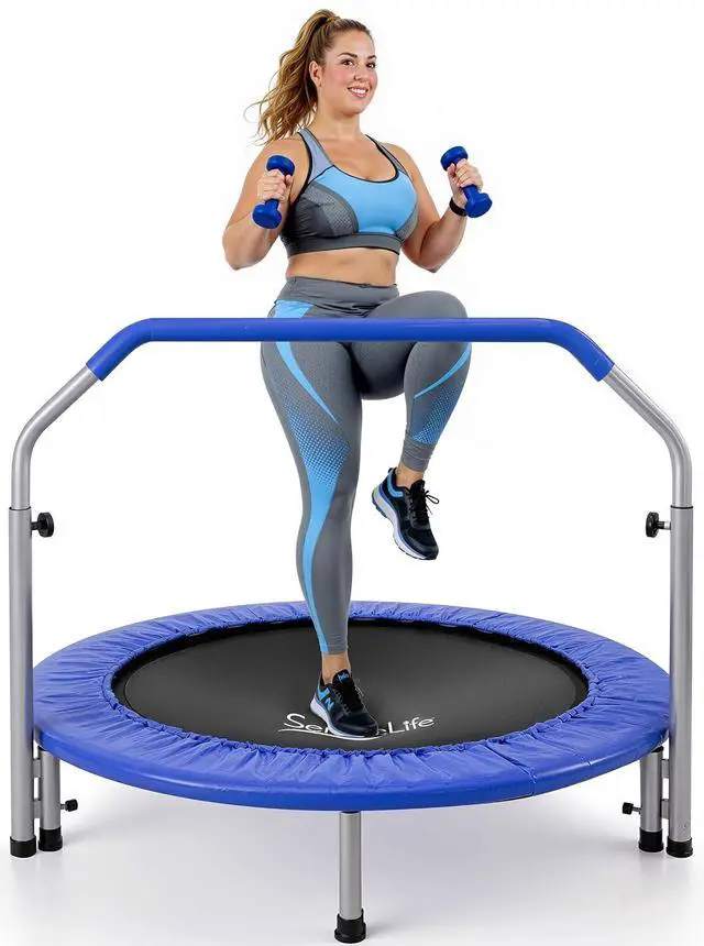 Main image of SereneLife 40" Foldable Mini Trampoline for Adults - Compact Fitness Rebounder with Adjustable Foam Handle, Exercise Trampoline with Max Load 330lbs, Indoor/Garden Whole-Body Workout