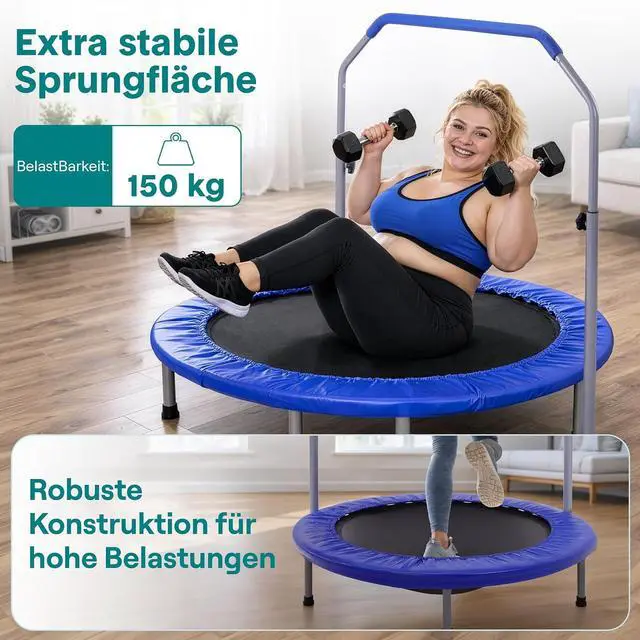 Alt view image 2 of 7 - SereneLife 40" Foldable Mini Trampoline for Adults - Compact Fitness Rebounder with Adjustable Foam Handle, Exercise Trampoline with Max Load 330lbs, Indoor/Garden Whole-Body Workout