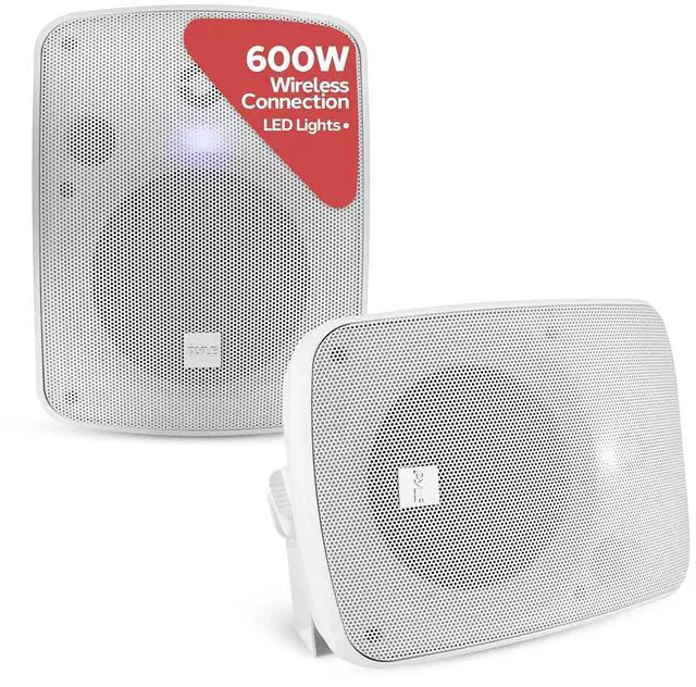 Main image of Pyle 5.25" Outdoor Bluetooth Speakers, Waterproof Wall Mount Speaker System with Active/Passive Pair, 600W Power, Weatherproof Housing for Indoor or Outdoor Use, White
