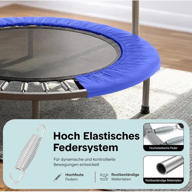 Alt view image 4 of 7 - SereneLife 40" Foldable Mini Trampoline for Adults - Compact Fitness Rebounder with Adjustable Foam Handle, Exercise Trampoline with Max Load 330lbs, Indoor/Garden Whole-Body Workout