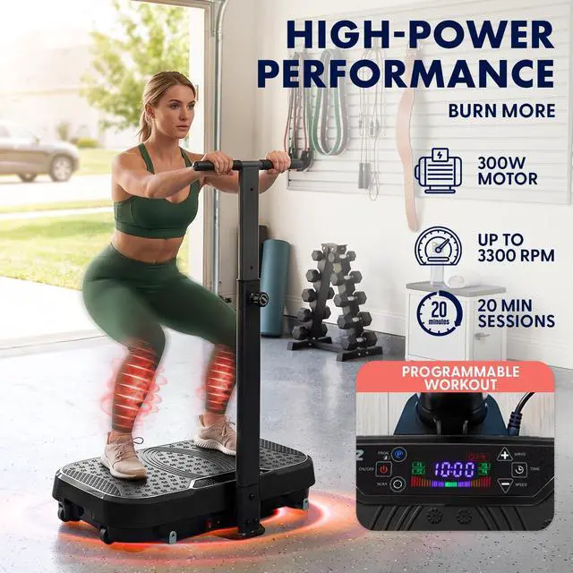 Alt view image 3 of 7 - SQUATZ Vibration Plate Exercise Machine with Handlebar, Vibration Plate with Handles, 1-99 Speed Levels, 10 Preset Programs, Low-Impact Home Fitness Platform with Remote, Portable Design