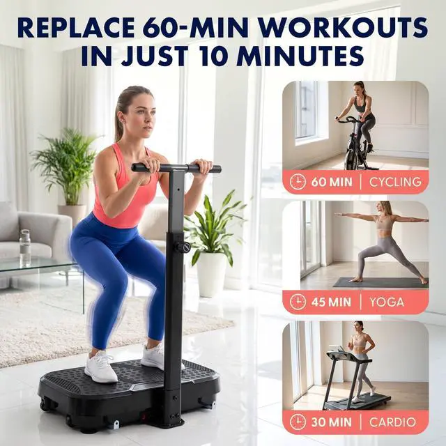 Alt view image 4 of 7 - SQUATZ Vibration Plate Exercise Machine with Handlebar, Vibration Plate with Handles, 1-99 Speed Levels, 10 Preset Programs, Low-Impact Home Fitness Platform with Remote, Portable Design