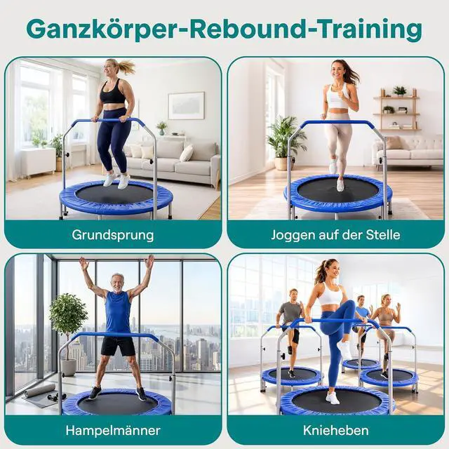 Alt view image 7 of 7 - SereneLife 40" Foldable Mini Trampoline for Adults - Compact Fitness Rebounder with Adjustable Foam Handle, Exercise Trampoline with Max Load 330lbs, Indoor/Garden Whole-Body Workout
