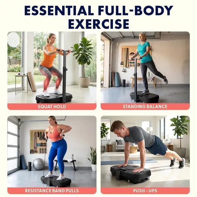 Alt view image 5 of 7 - SQUATZ Vibration Plate Exercise Machine with Handlebar, Vibration Plate with Handles, 1-99 Speed Levels, 10 Preset Programs, Low-Impact Home Fitness Platform with Remote, Portable Design