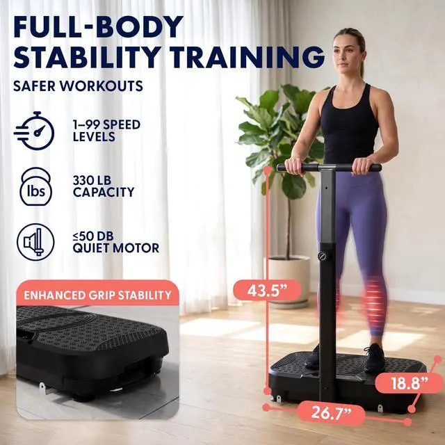 Alt view image 2 of 7 - SQUATZ Vibration Plate Exercise Machine with Handlebar, Vibration Plate with Handles, 1-99 Speed Levels, 10 Preset Programs, Low-Impact Home Fitness Platform with Remote, Portable Design