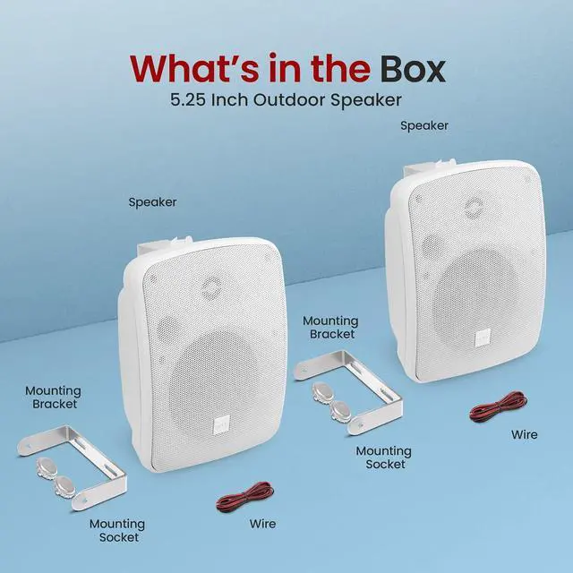 Alt view image 3 of 7 - Pyle 5.25" Outdoor Bluetooth Speakers, Waterproof Wall Mount Speaker System with Active/Passive Pair, 600W Power, Weatherproof Housing for Indoor or Outdoor Use, White
