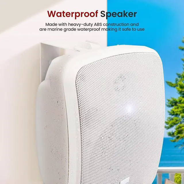 Alt view image 6 of 7 - Pyle 5.25" Outdoor Bluetooth Speakers, Waterproof Wall Mount Speaker System with Active/Passive Pair, 600W Power, Weatherproof Housing for Indoor or Outdoor Use, White