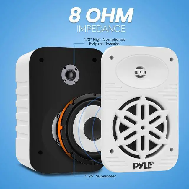 Alt view image 5 of 7 - PyleUsa Indoor Outdoor Speakers Pair-500 Watt Dual Waterproof 5.25 2-Way Full Range Speaker System w/ 1/2High Compliance Polymer Tweeter - in-Home, Boat, Marine,Deck,Patio,Poolside (White) PDWR55WT