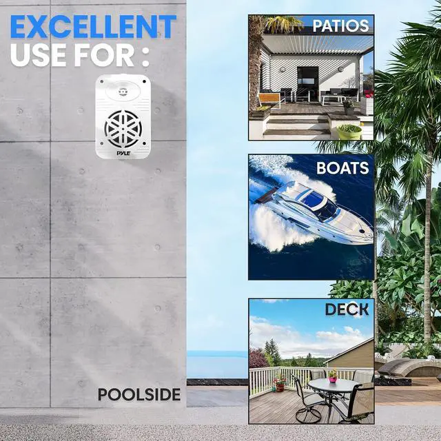 Alt view image 7 of 7 - PyleUsa Indoor Outdoor Speakers Pair-500 Watt Dual Waterproof 5.25 2-Way Full Range Speaker System w/ 1/2High Compliance Polymer Tweeter - in-Home, Boat, Marine,Deck,Patio,Poolside (White) PDWR55WT