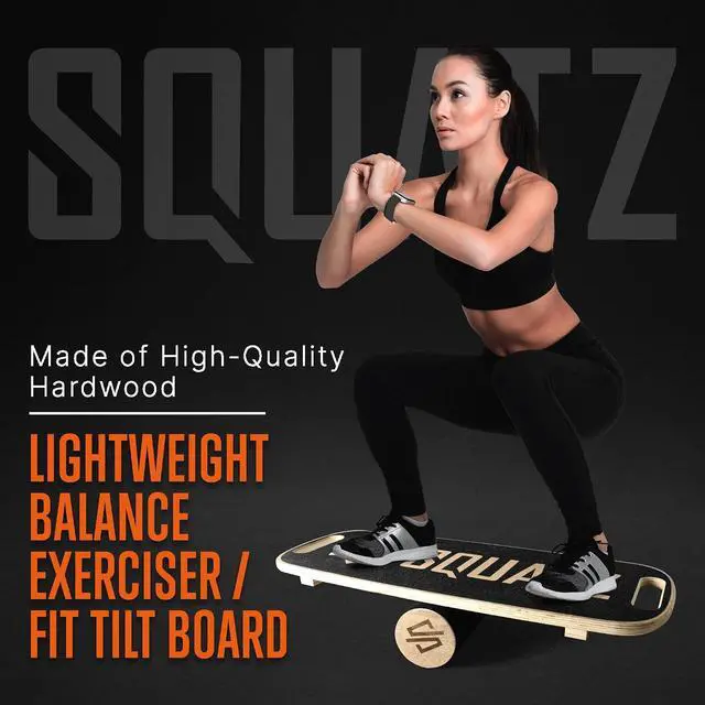 Alt view image 3 of 7 - SQUATZ Wooden Balance Board, Standing Desk Anti Fatigue Mat Exercise Equipment with Ergonomic Design and Comfortable Non-Slip Surface, Wobble Board for Skateboard, Hockey, Snowboard, Black (SQDBB-1)