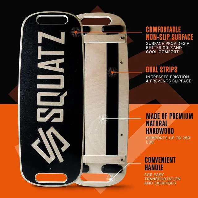 Alt view image 4 of 7 - SQUATZ Wooden Balance Board, Standing Desk Anti Fatigue Mat Exercise Equipment with Ergonomic Design and Comfortable Non-Slip Surface, Wobble Board for Skateboard, Hockey, Snowboard, Black (SQDBB-1)