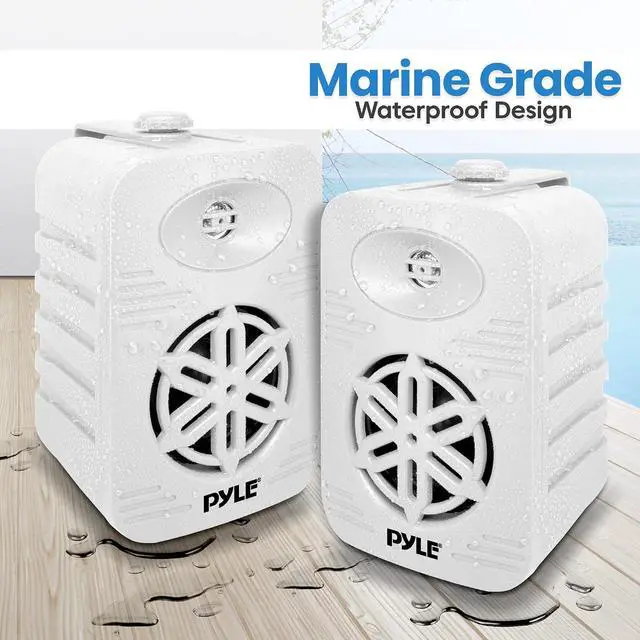 Alt view image 5 of 7 - PyleUsa Indoor Outdoor Speakers Pair - 300 Watt Dual Waterproof 4 2-Way Full Range Speaker System w/ 1/2 High Compliance Polymer Tweeter - in-Home, Boat, Deck, Patio, Poolside (White) - PDWR45WT