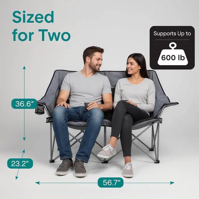 Alt view image 2 of 7 - Camping Loveseat for Couples, Friends & Families, Double Camping Chair, Foldable Two Person Camping Chair for Campfire Nights, Tailgating Fun, Beach Escapes, RV Road Trips & Cozy Backyard Comfort