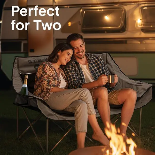 Alt view image 3 of 7 - Camping Loveseat for Couples, Friends & Families, Double Camping Chair, Foldable Two Person Camping Chair for Campfire Nights, Tailgating Fun, Beach Escapes, RV Road Trips & Cozy Backyard Comfort
